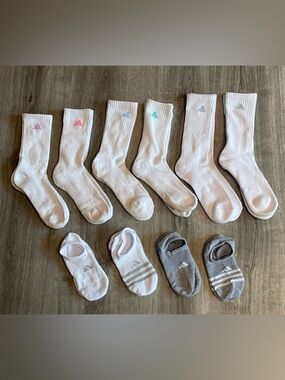 Adidas White Crew & No-Show Socks